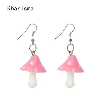 

KHARISMA 2019 Women Environmental theme Dangle Earrings For Female Girls Party Red Purple Acrylic Mushroom Long Pendant Earrings