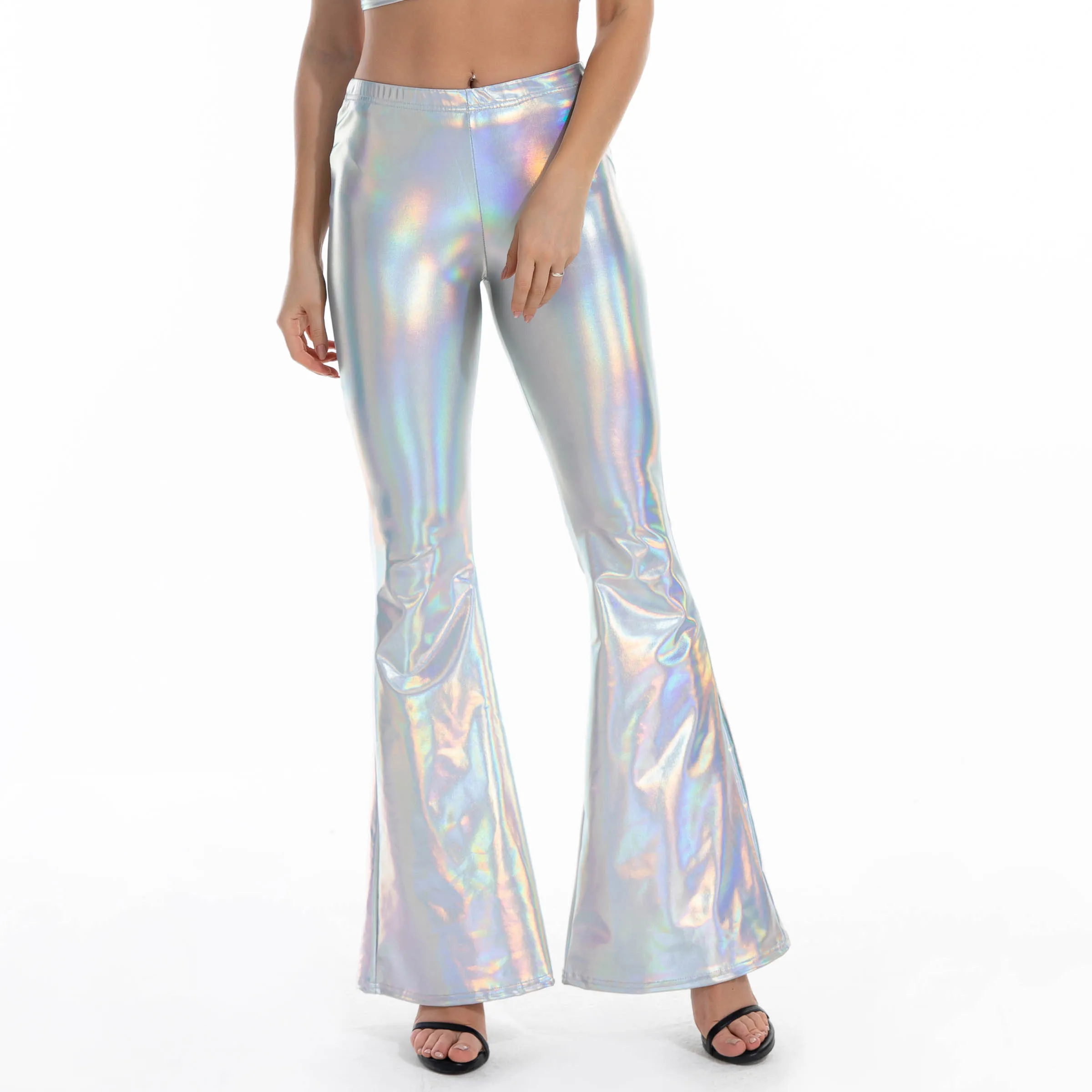 

Fashion women's Flared pants shiny metallic color stretch tight trousers for girl
