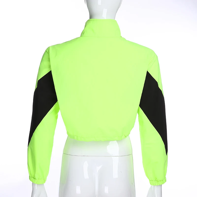 HEYounGIRL Neon Green Harajuku ветровка Женская свободная повседневная куртка-бомбер лоскутное пальто с длинными рукавами Женская Осенняя уличная одежда