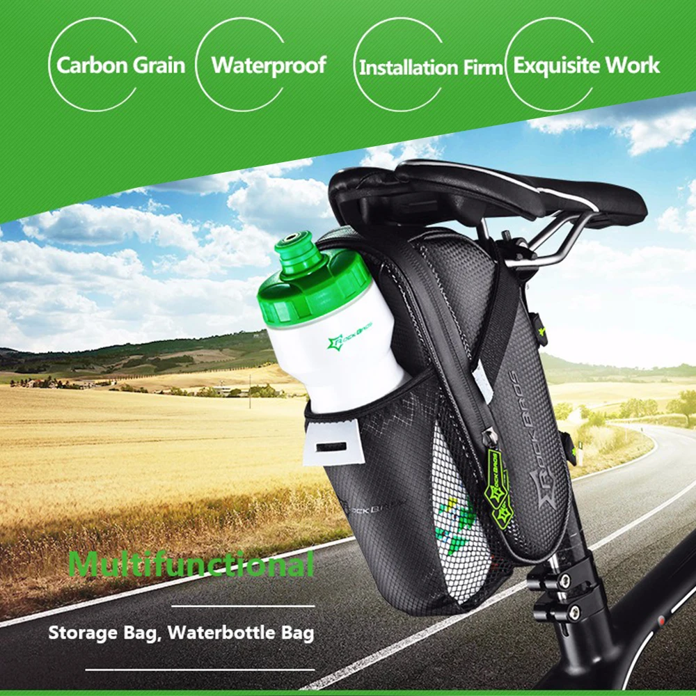 ROCKBROS Waterproof Bicycle Saddle Bag With Water Bottle Pocket MTB Bike Rear Bags Cycling Rear Seat Tail Bag Bike Accessories