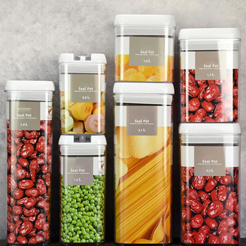 

5Pcs/set Plastic Sealed Cans Kitchen Storage Box Grain Storage Tank Dried Grains Container with Lid - Transparent