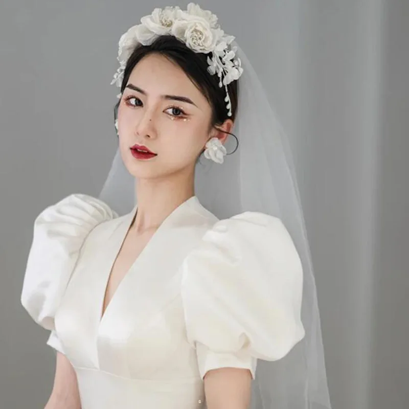Copricapo da sposa con fiori in filato di seta, accessori per capelli da donna e ragazza, fasce per capelli da sposa - Image 4
