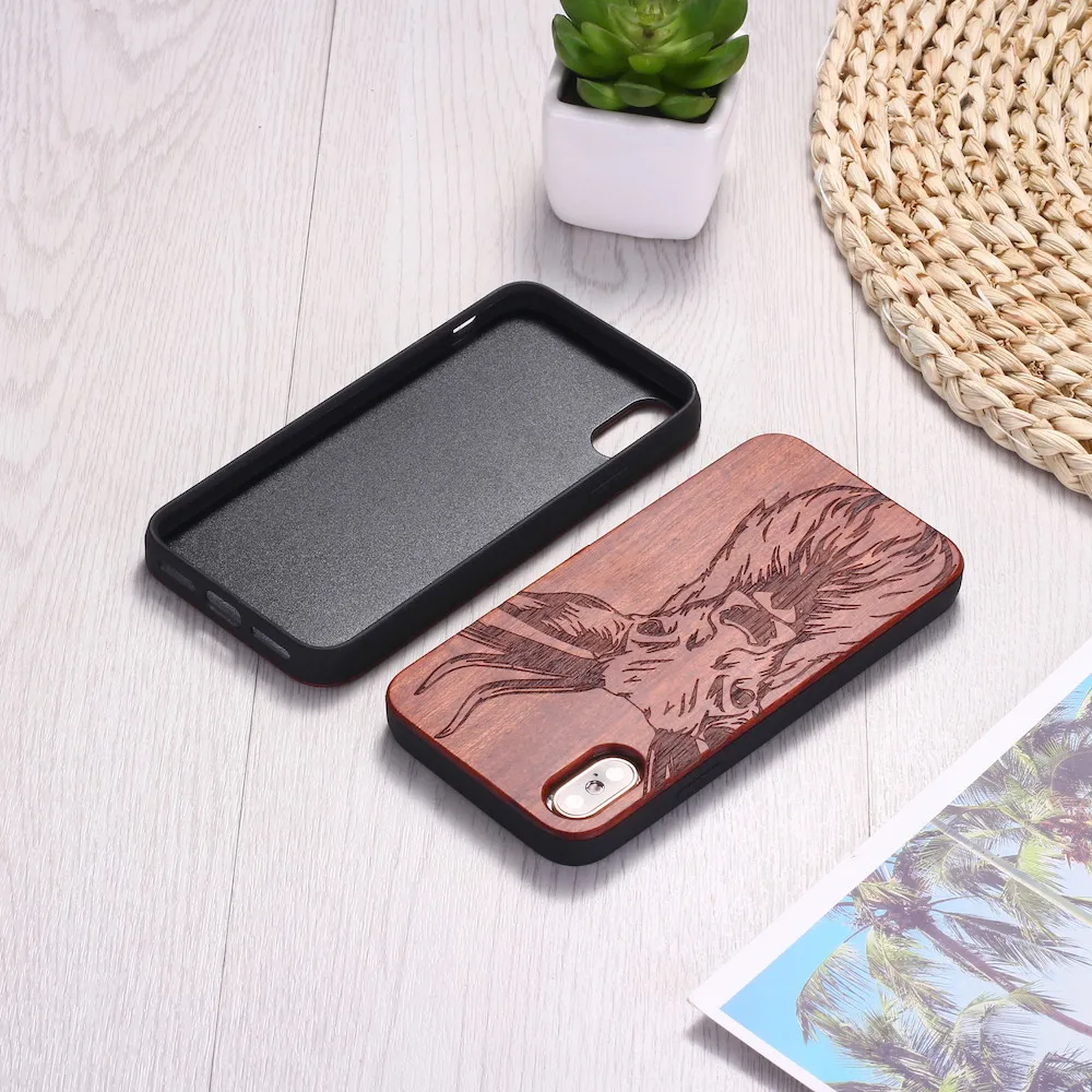 Лось Олень Moose Рождество гравировка на дереве Футляр для телефона Funda для iPhone 6 6S 6Plus 7 7Plus 8 8Plus XR X XS Max 11 Pro Max