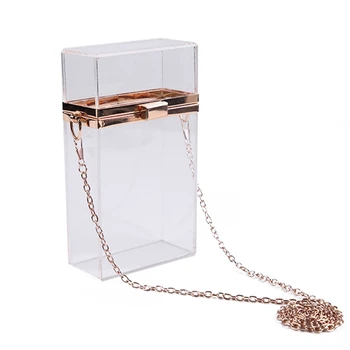 

Clear Crossbody Purse Bag Box Vertical Clutch with Detachable Chain Strap