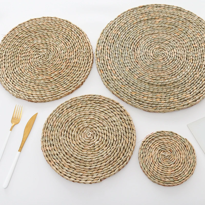 男女兼用 Japanese Handmade Ramie Thread Round Table Mat Insulation Anti