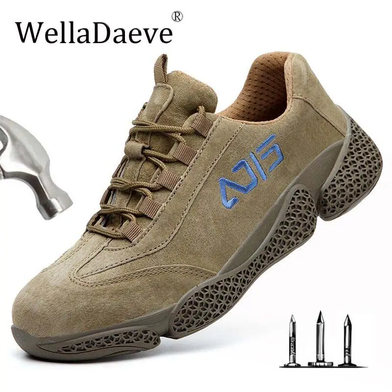 Men Steel Toe Work Safety Shoes Pig Suede Breathable Outdoor Construction Protective Footwear Puncture Proof Ankle Boots For |