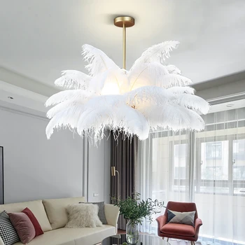 

Art Design Feather White Chandelier Lighting Girl Bedroom Round Hanging Lamp G9 Copper Light Fixtures Modern E27 Led Bulbs AC