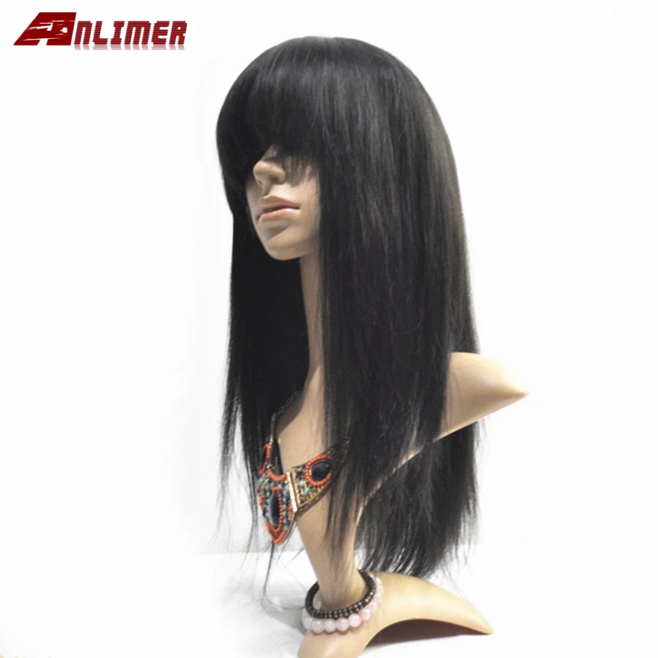 Длинные прямые Remy кружевные парики бразильские бесклеевые кружевные передние человеческие волосы парики с взрыва предварительно выщипанные отбеленные узлы для черных женщин