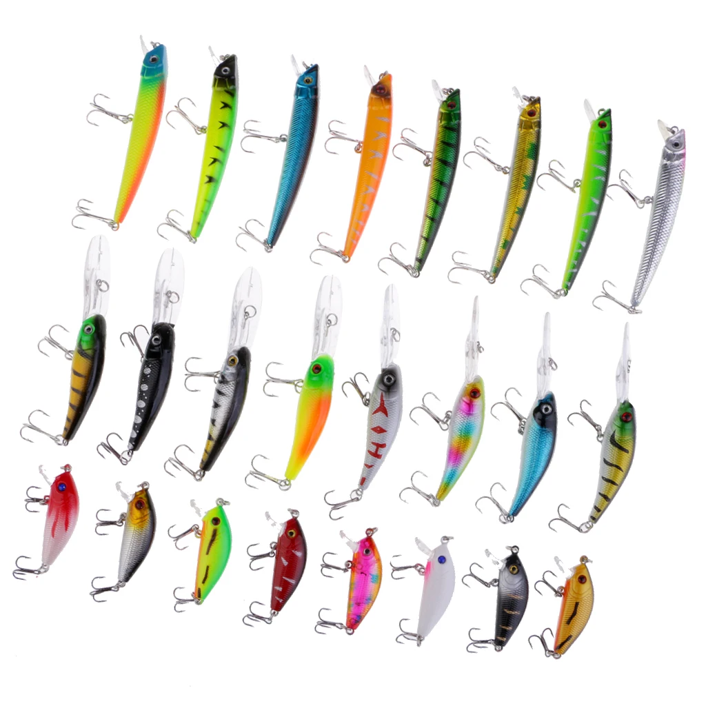 24pcs Fishing Lures Large Hard Bait Minnow with Treble Hook Life-like Swimbait Fishing Bait 3D Fishing Eyes Popper Crankbait