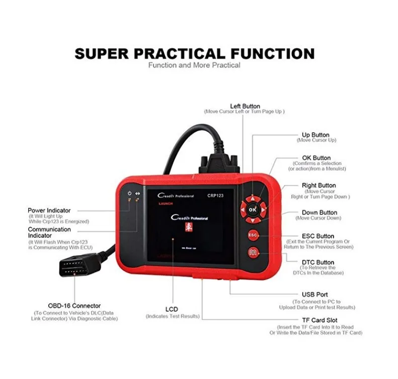 LAUNCH X431 CRP123 OBD2 автомобильный сканер ABS подушки безопасности srs Трансмиссия двигателя автомобиля диагностический инструмент Бесплатное обновление pk Creader VII