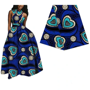 

Blue Heart Printed African Nigerian Real Wax Fabric For Women Dress Batik Cloth Fabric Ankara Real Wax Fabric full cotton
