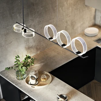 

Hot Modern strip lights creative LED Chandelier dining room Nordic living room hanging lamp bar restaurant fixture lighting