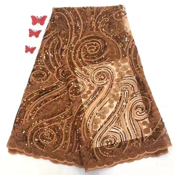 

African Lace Fabric 2019 High Quality Lace Sequins Fabric French Nigerian Sequins Lace Fabric 3d Embroidery Wedding Lace