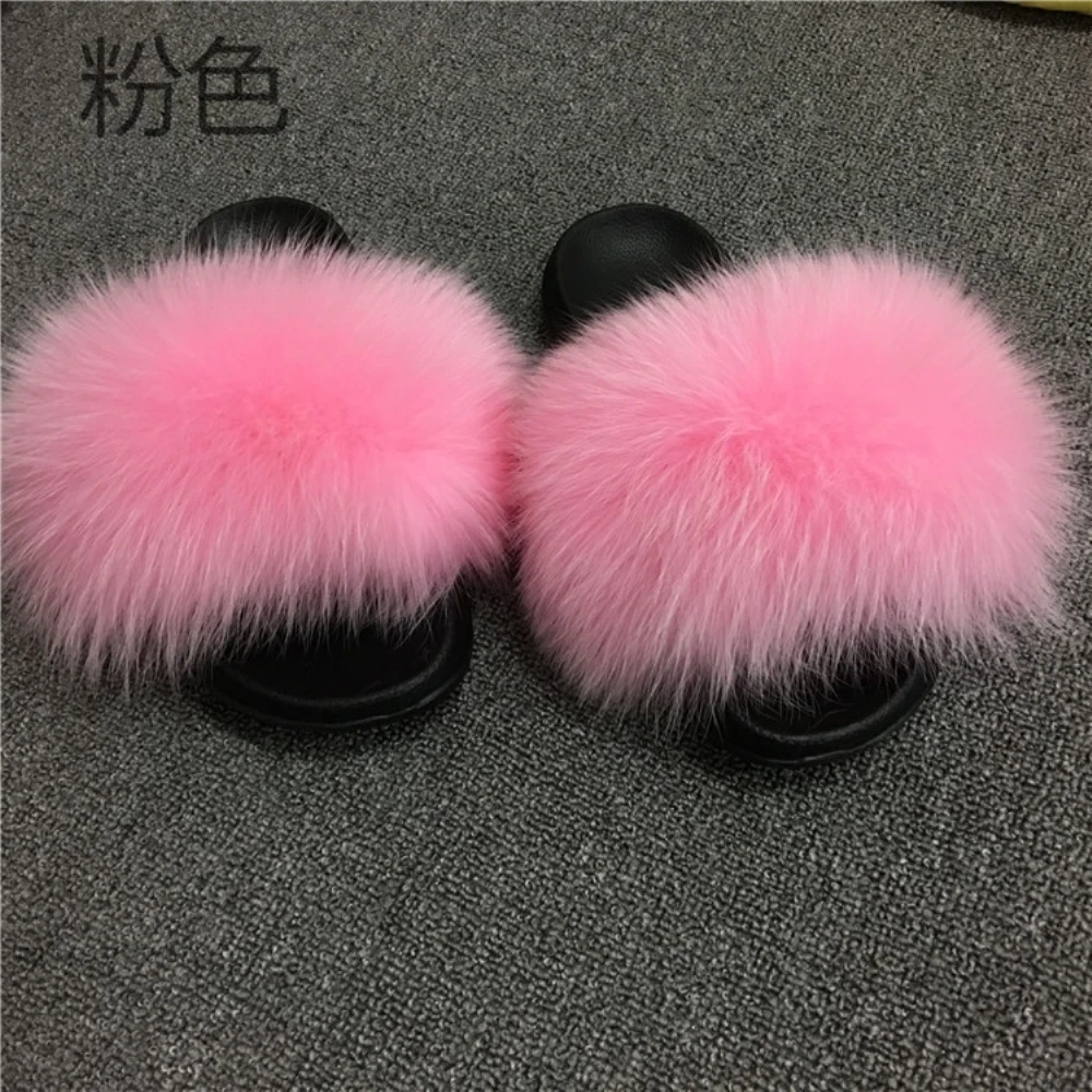 Real Fox Fur Slides Брендовые роскошные меховые тапочки; женские шлепанцы с натуральным лисьим мехом; домашние меховые плоские сандалии женские милые пушистые домашние туфли для женщин - Цвет: Real Fox Fur Slides