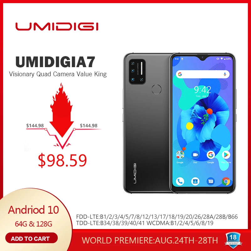 UMIDIGI A7 смартфон с 5 5-дюймовым дисплеем восьмиядерным процессором ОЗУ 4 Гб ПЗУ 64 ГБ