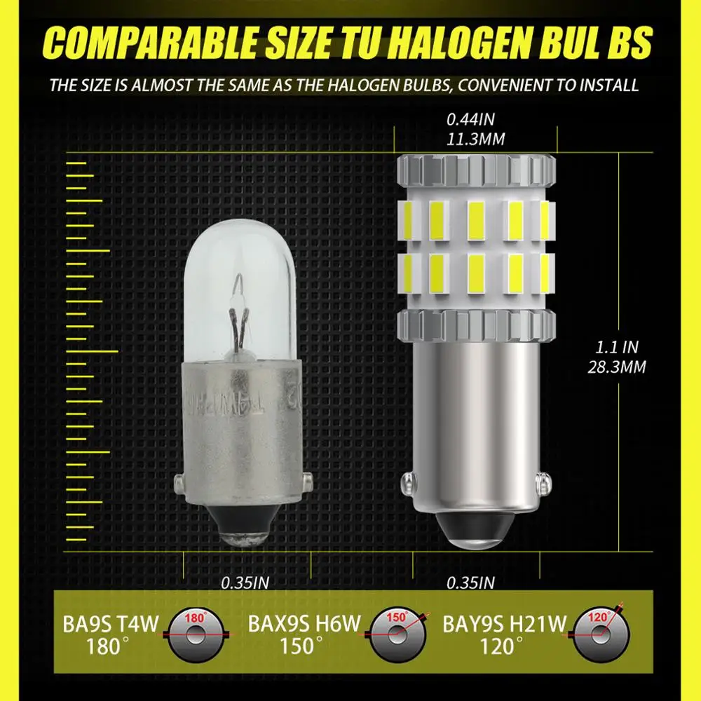 Super Bright BA9S LED BAX9S H6W T4W BAY9S H21W Bulb 30-SMD Car Reverse Lights Auto Parking License Plate Interior Map Dome Lamps