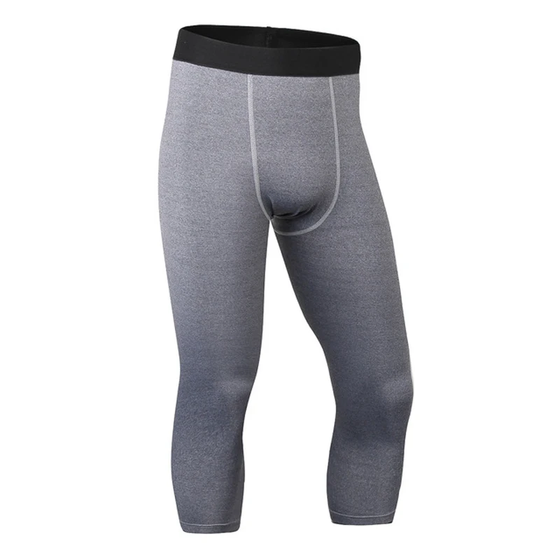 Men's Sports Fitness Pants Dry Baselayer 3/4-Length Compression Tights Trousers 