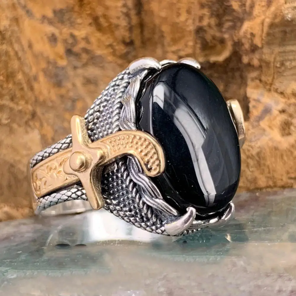 Vintage Punk Big Black Zircon Stone Rings for Men Women Gothic Octopus Scorpion Animals Punk Party Bike Jewelry Turkey Jewelry
