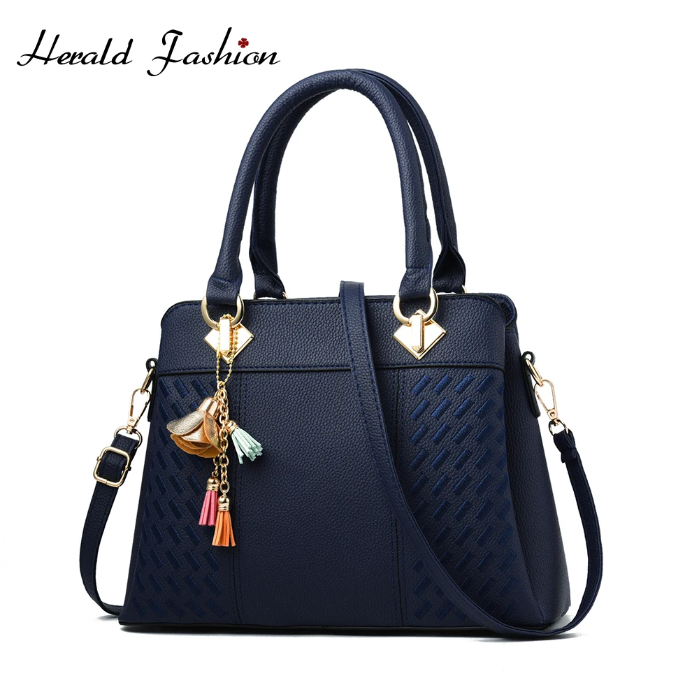

2020 New Women Handbags Tassel PU Leather Totes Bag Top-handle Embroidery Crossbody Bag Shoulder Bag Lady Simple Style Hand Bags