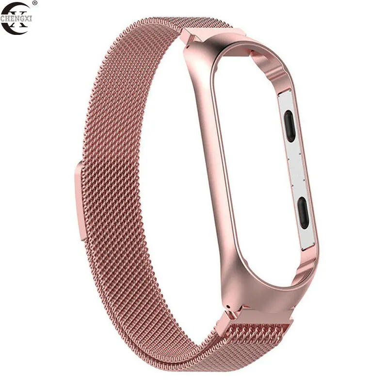 pink Mi lanese ремешок+ рамка для Xiaomi mi 4 ремешок для Xiaomi mi 3 браслет для mi band 3 M3 M4 металлические браслеты из нержавеющей стали аксессуары - Цвет ремешка: pink