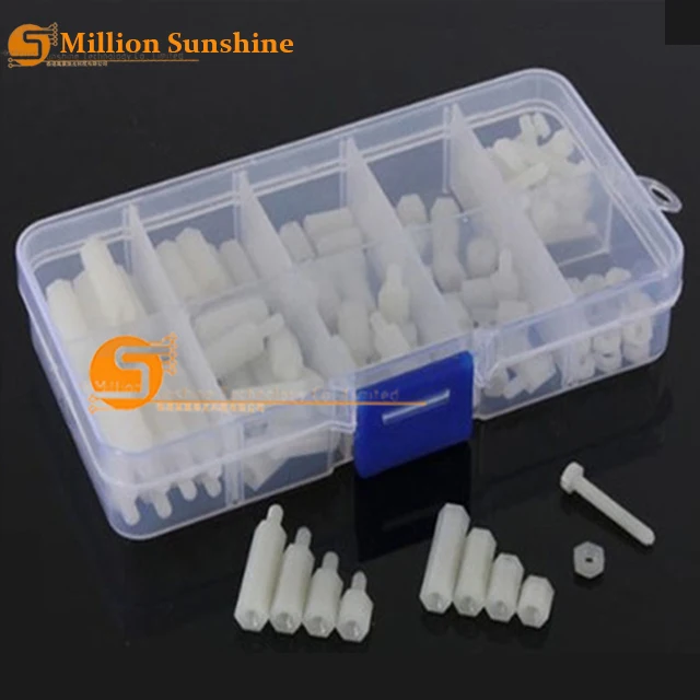 M3 Nylon Hex Spacers White Screw Nut 120pcs/set Plastic Parts Plastic Standoff Set White Kit