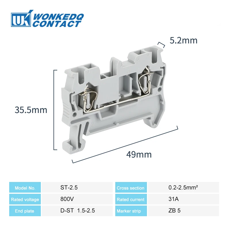 Din-рейка Клеммная колодка ST-2.5 вместо разъем Феникс 10 шт. возвратный Тяговый Тип пружинное соединение Безвинтовой медный проводник