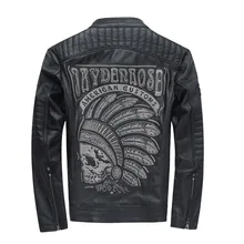 Мужская мотоциклетная куртка из натуральной кожи, черная короткая приталенная куртка с вышивкой черепа, толстые зимние пальто из коровьей кожи