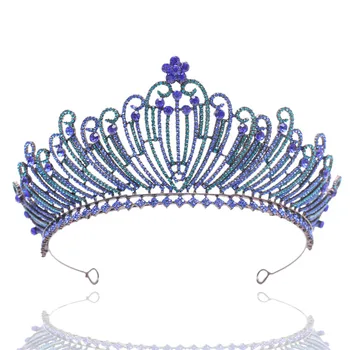 

Antique Brass Royal Blue Full Rhinestone Wedding Prom Party Tiara Crown Hair Jewerly
