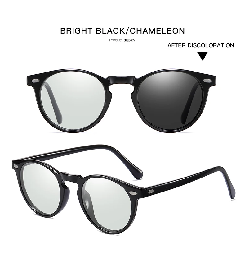 Black Photochromic AORON поляризованный фотохромный Солнцезащитные очки Мужские/Женские Классические круглые солнцезащитные очки TR90 оправа Модные солнцезащитные очки - Цвет линз: Black Photochromic
