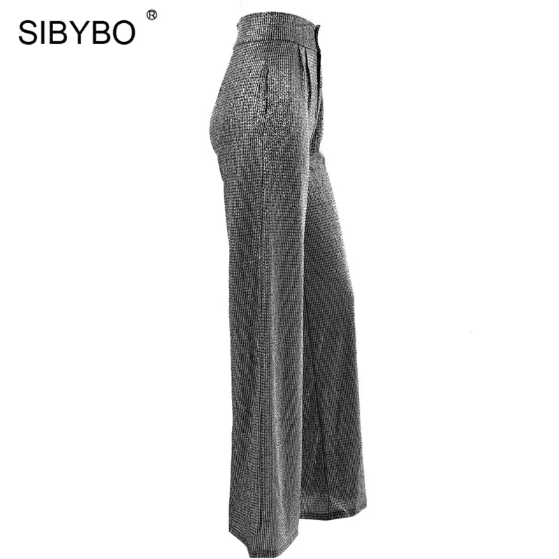 SIBYBO/блестящие повседневные брюки с высокой талией; женские модные свободные брюки с широкими штанинами; черные уличные зимние женские брюки