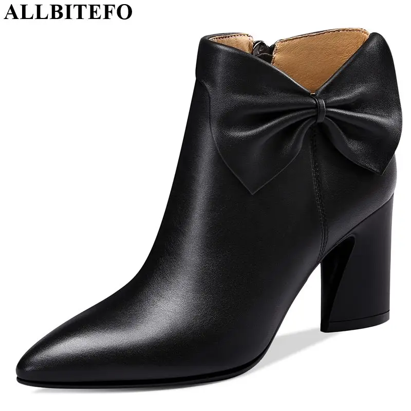 

ALLBITEFO natural genuine leather women boots simple style Autumn Winter ankle boots Pure color fashion girls boots comfortable
