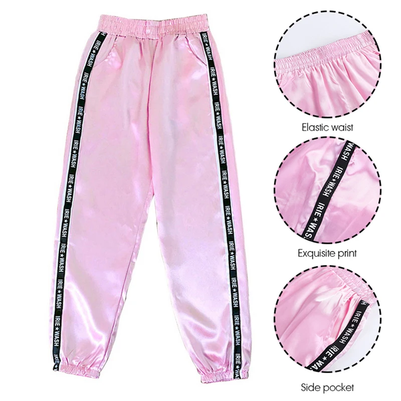 Big Pocket Satin Highlight Harem Pants Women Glossy Sport Ribbon Trousers BF Harajuku Joggers Women's Sports Pants