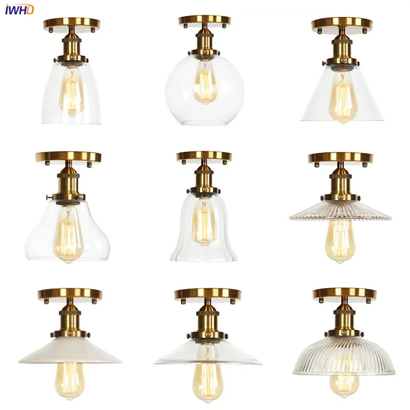 

IWHD Loft Industrial Decor Ceiling Lights Living Room Bedroom Porch Gold Glass Vintage Ceiling Lamp Lampara Techo Plafonnier LED