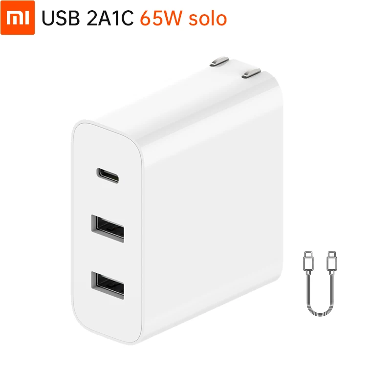 Оригинальное дорожное зарядное устройство Xiaomi USB 2A1C 65 Вт Solo Type-C 63 вместе с умным