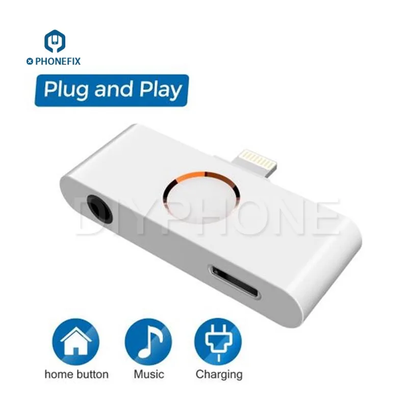 External Home Button 3 5mm Audio Jack Headphone Converter for iPhone X 8 7 6 6S 5 Converter Support Listening Music Charging