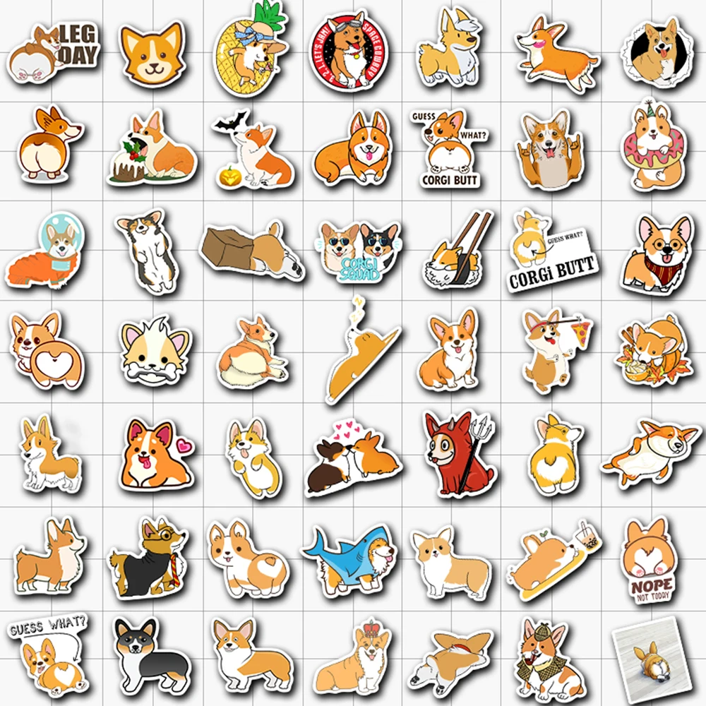 VANMAXX 50 PCS Corgi Cute Dogs Stickers Gift for Kids Waterproof Vinyl Decal for Laptop Helmet Phones Bicycle Luggage Cars