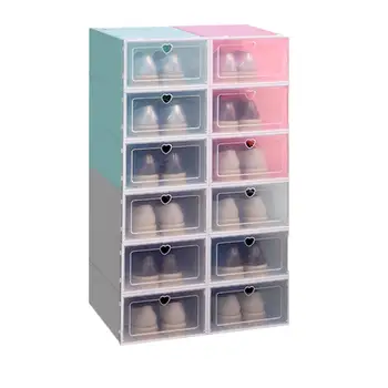 

Clear PP Stackable Dust-proof Flip Drawer Shoes Box Storage Container Organizer