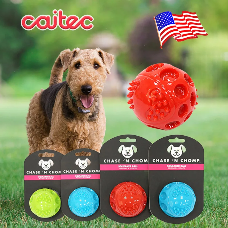 CAITEC-pelota que rebota con sonido para perros pequeños y grandes, juguetes para mascotas, trampolín flotante duradero, Bola de chillones resistente a mordeduras