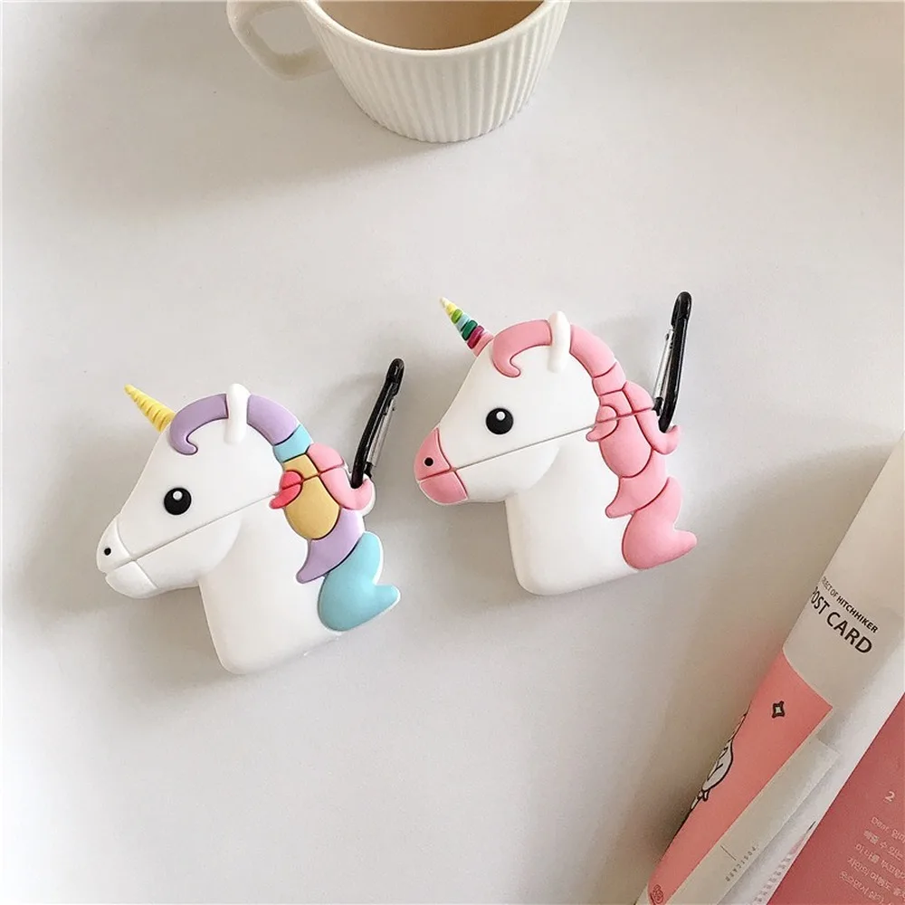 

Cute 3D Unicorn Earphone Case for Airpods1 2 Cartoon Silicone Protective Cover for Airpods 2 Headphone Boxes with Hook Gift Case