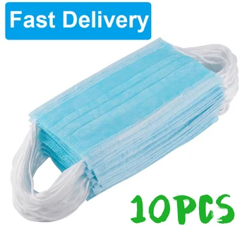 

10pcs Mask Disposable Nonwove 3 Layer Ply Filter Mask mouth Face mask filter safe Breathable Protective masks Fast Shipping