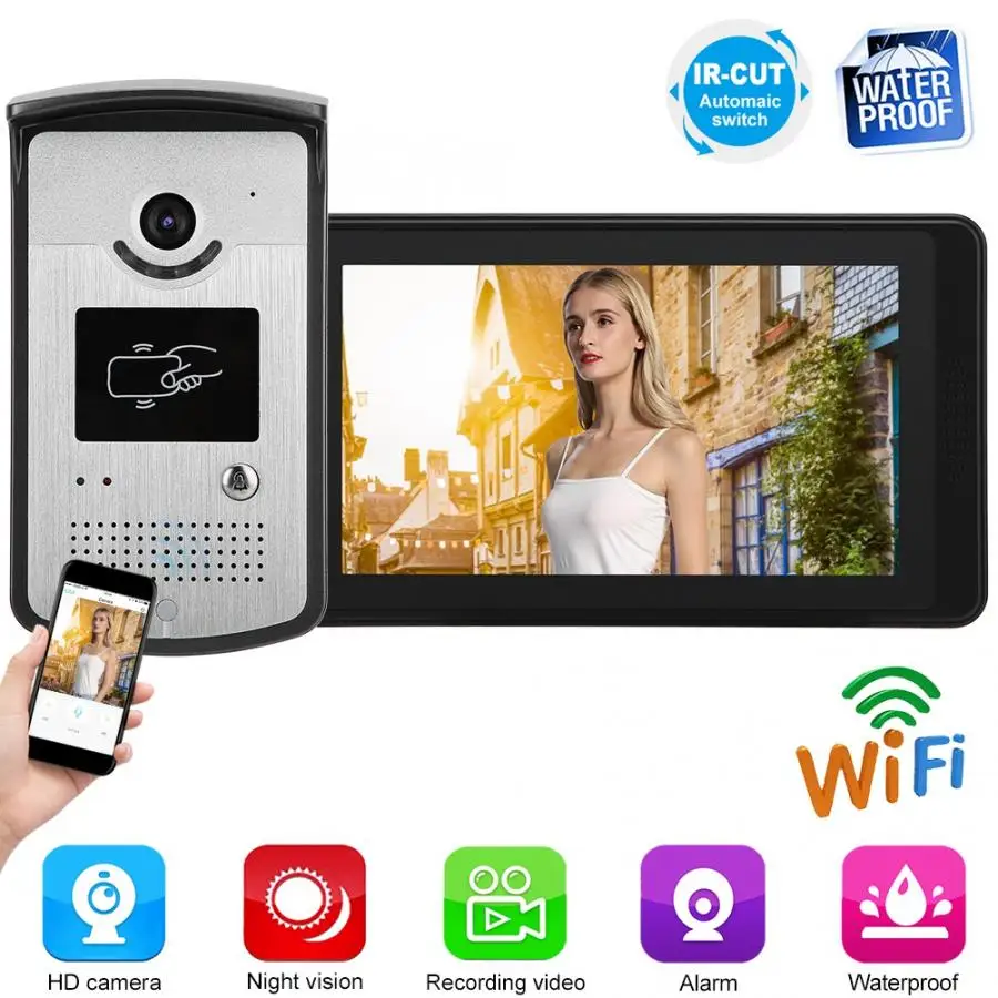 

7in Wired Wifi HD Video Door Bell Phone Remote Control Smart Doorbell Intercom System