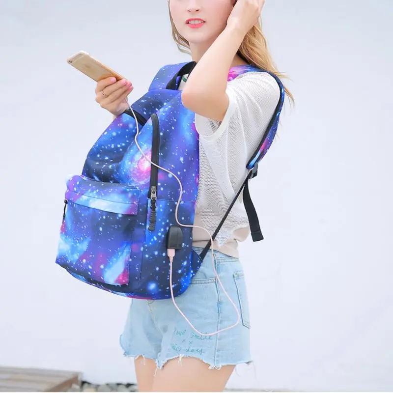 

Women Printing Casual Backpack with USB Charging Port Universe Space School Book Bag School Daypack for Teenagers Sep. 16