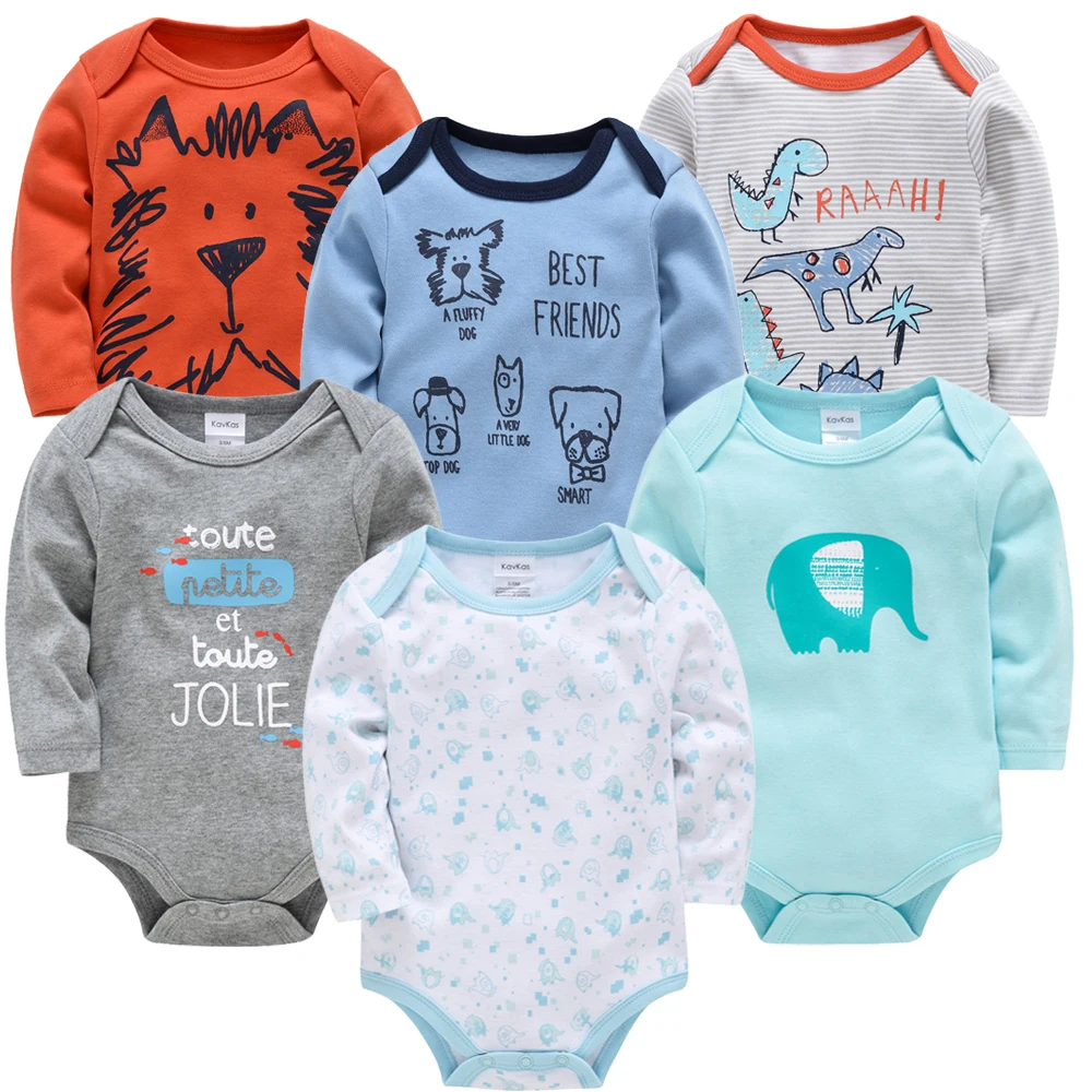 Kavkas 3 6 PCS/SET Baby Bodysuit 100% Cotton body bebe Girl Boy Clothes Cartoon Print Long Sleeve Autumn Winter Clothing