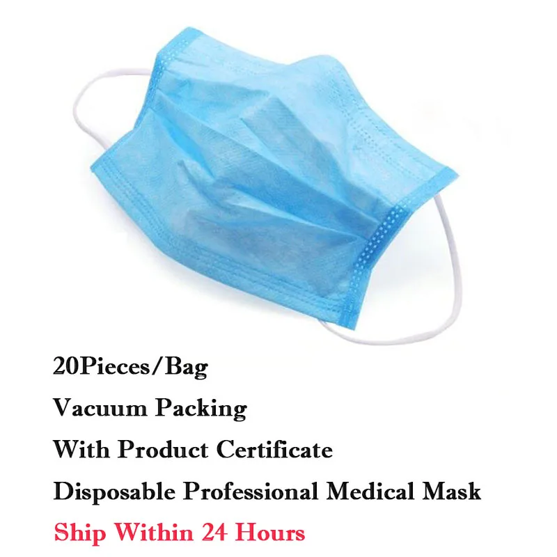 

Fast Ship 20PCS/Pack Disposable Professional Medical Mask Medical Surgical Face Mask For Coronavirus Vacuum Packing Breathable