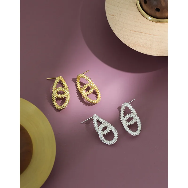 

Retro Buckle Chain Stud Earrings Female 925 Sterling Silver Earrings For Woman Charms Jewelry Pendientes Plata De Ley 925 Mujer