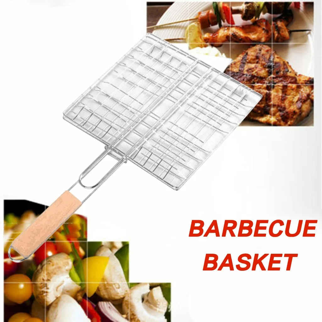Foldable Non-stick Barbecue Net Foldable Bbq Grilling Portable Bbq Basket Net Fish Meat Hamburg Net 