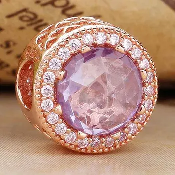 

Original Rose Gold Openwork Lavender Radiant Hearts With Crystal Bead Fit 925 Sterling Silver Charm Bracelet Diy Jewelry