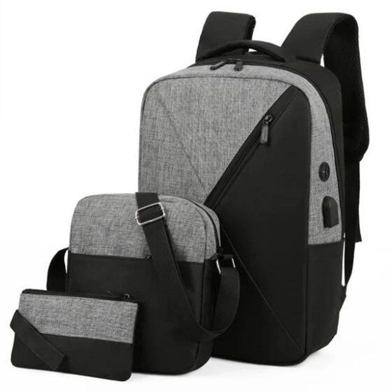 

Fashionable and simple three-piece splicing couple large-capacity backpack USB charging multi-function computer backpack