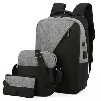 

Fashionable and simple three-piece splicing couple large-capacity backpack USB charging multi-function computer backpack