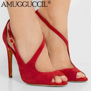 

Customize 2020 New Plus Big Size 35-52 Red Buckle Fashion Sexy High Heel Summer Girl Female Ladies Women Sandals L123